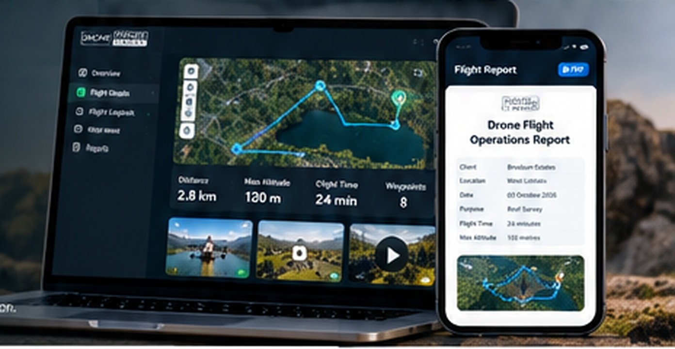 Professional flight logbook with route map and flight report