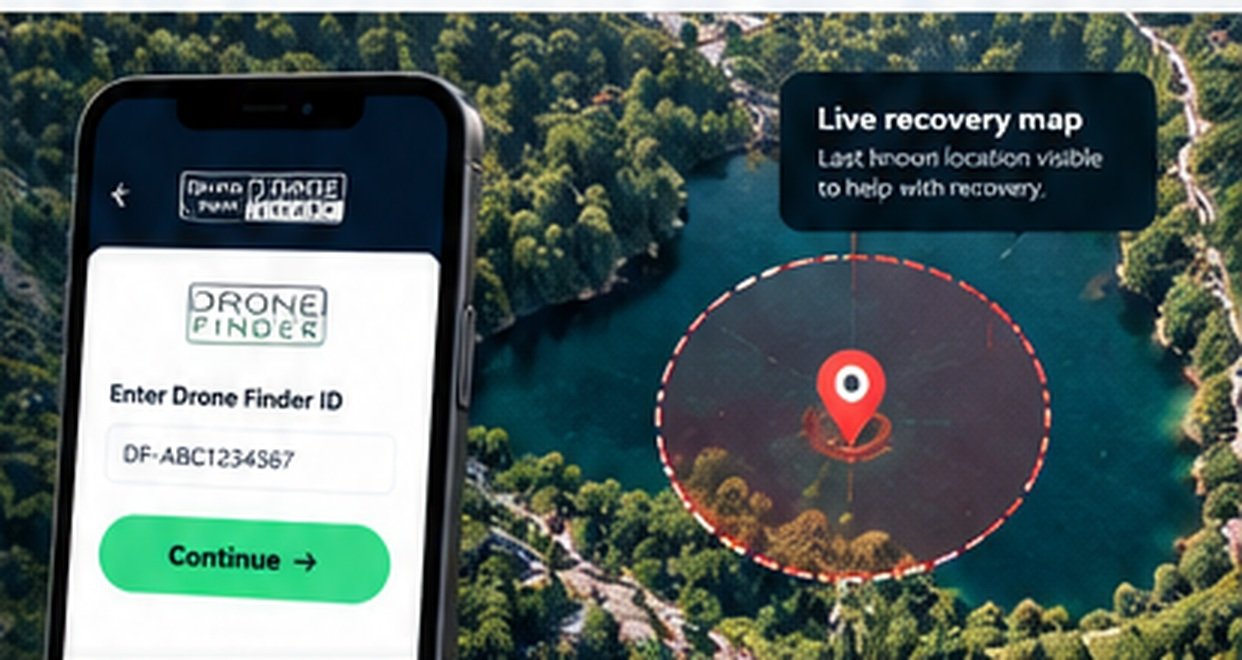 Drone Finder recovery screen and live recovery map